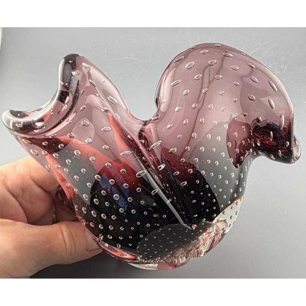 Vintage Amethyst Art Glass Vase Freeform Controlled Bubble Hand Blown Heavy 6.5